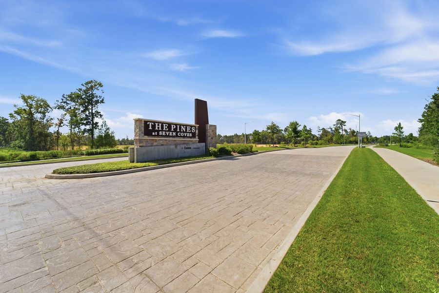 Entrance to the The Pines at Seven Coves community in Willis, TX, featuring signage and landscaping (Image 13).