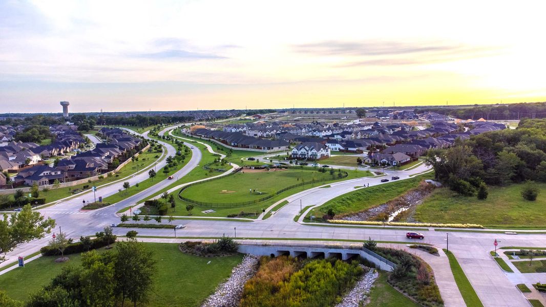 Aerial view of the Trinity Falls community in McKinney, TX, showing layout and nearby surroundings (Image 15).