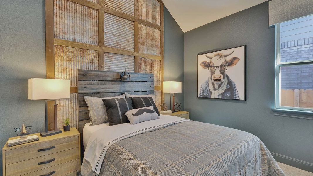 Revel in rustic elegance with a corrugated metal accent wall and chic design in Briarwood.