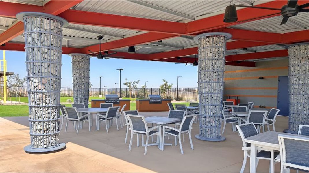 Shaded dining area near the barbecues