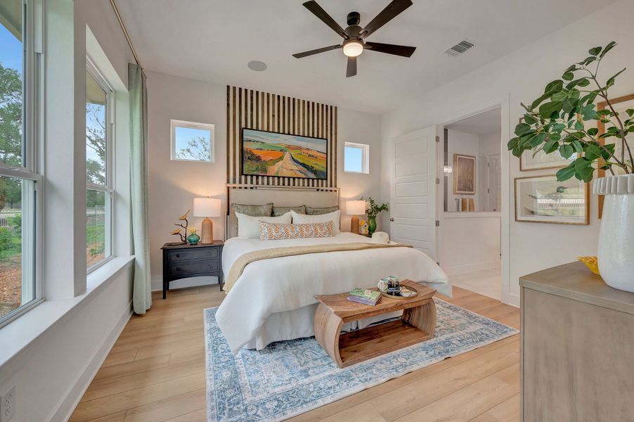 Furnished interior in a model home at Kissing Tree – Grove Series in San Marcos (Image 10).