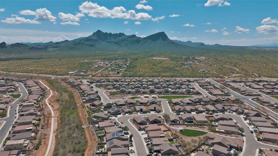 Aerial view of the Saguaro Bloom community in Marana, AZ, showing layout and nearby surroundings (Image 4).