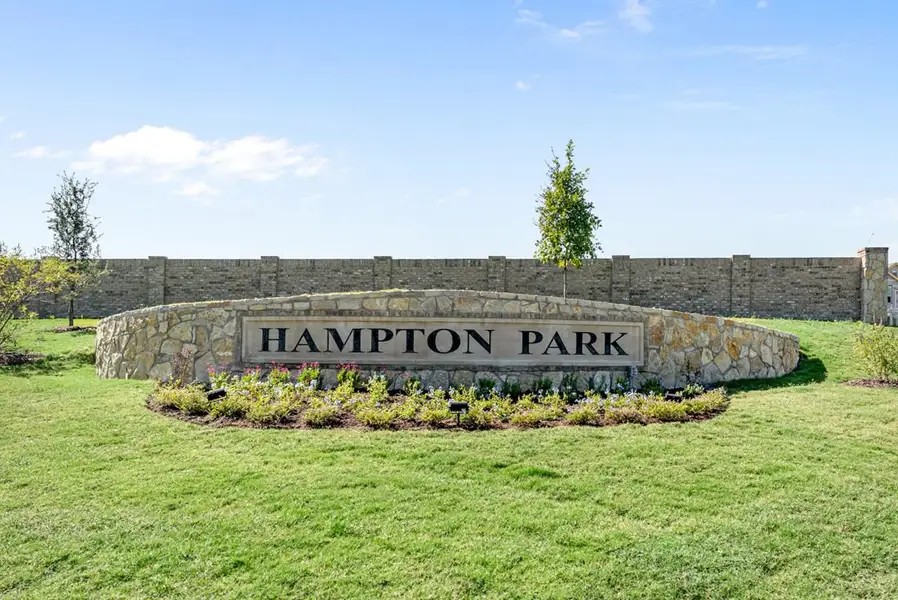 Entrance to the Hampton Park community in Glenn Heights, TX, featuring signage and landscaping (Image 1). Entrance to the Hampton Park community in Glenn Heights, TX, featuring signage and landscaping (Image 1).