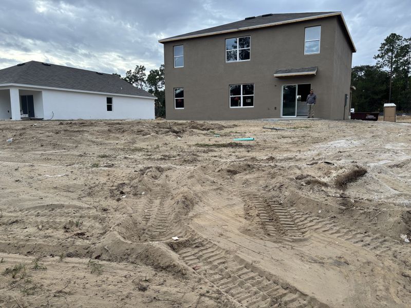 Newly constructed homes in a developing area at Lake Diamond by D.R. Horton, showcasing spacious lots (Ocala, FL).