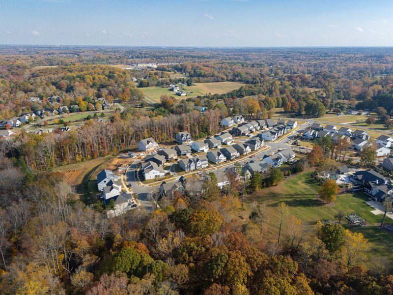 Aerial view of the Mayes Hall community in Davidson, NC, showing layout and nearby surroundings (Image 15).