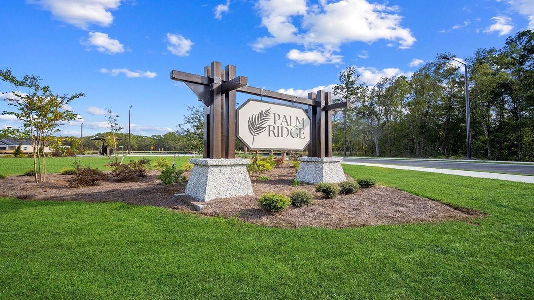 Entrance to the Palm Ridge community in Guyton, GA, featuring signage and landscaping (Image 1).