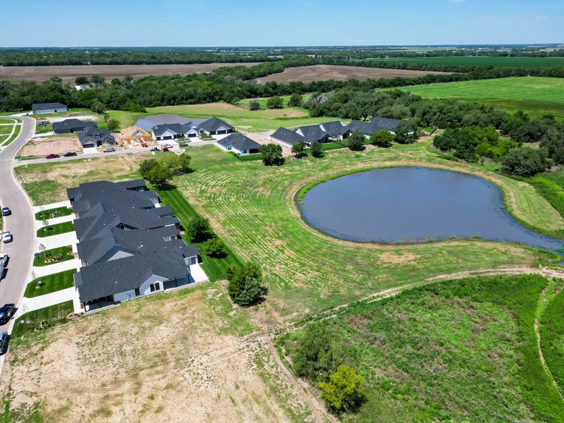 Aerial view of the The Courtyards at Jacobs Farm community in Wichita, KS, showing layout and nearby surroundings (Image 17). Aerial view of the The Courtyards at Jacobs Farm community in Wichita, KS, showing layout and nearby surroundings (Image 17).