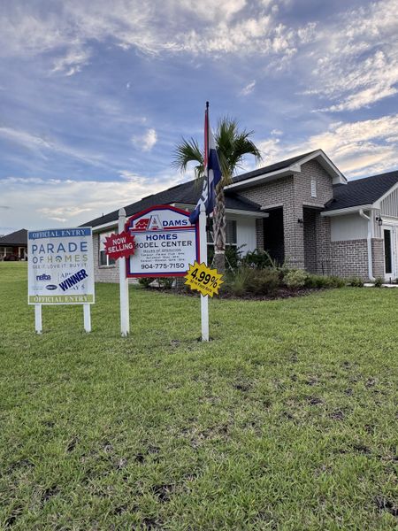Elegant brick home with a palm accent in Shadow Crest at Rolling Hills by Adams Homes (Green Cove Springs, FL).