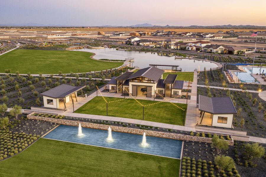Aerial view of the Soleo community in San Tan Valley, AZ, showing layout and nearby surroundings (Image 12).