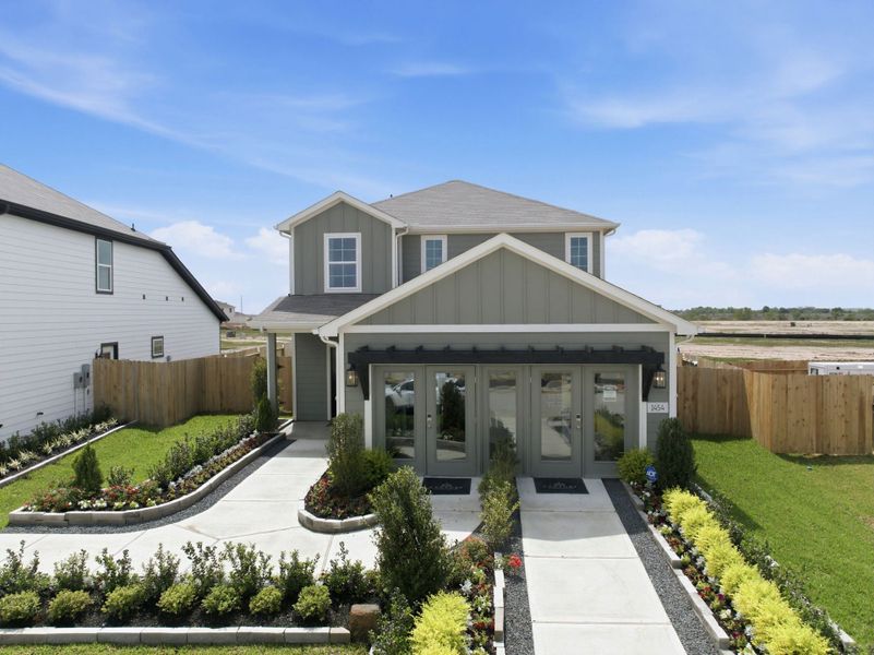 A house with a driveway.