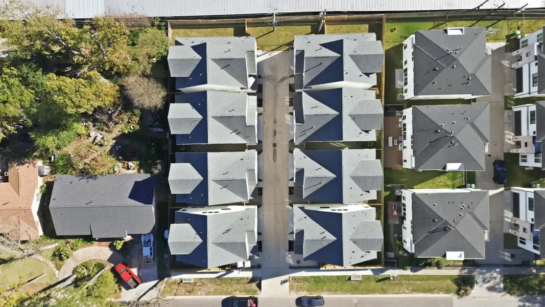 Aerial view of the Caywood Place community in Houston, TX, showing layout and nearby surroundings (Image 1). Aerial view of the Caywood Place community in Houston, TX, showing layout and nearby surroundings (Image 1).