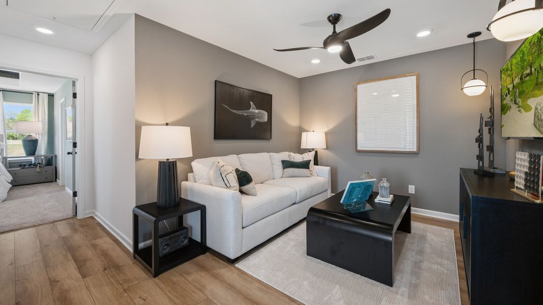 Loft area that is flexible and can be used as study area, extra living space, or movie room