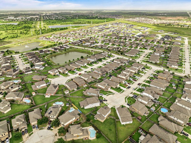An aerial view of a city.