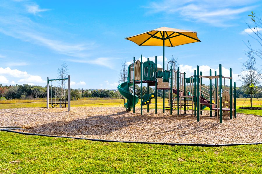Family-friendly covered playground and swing area