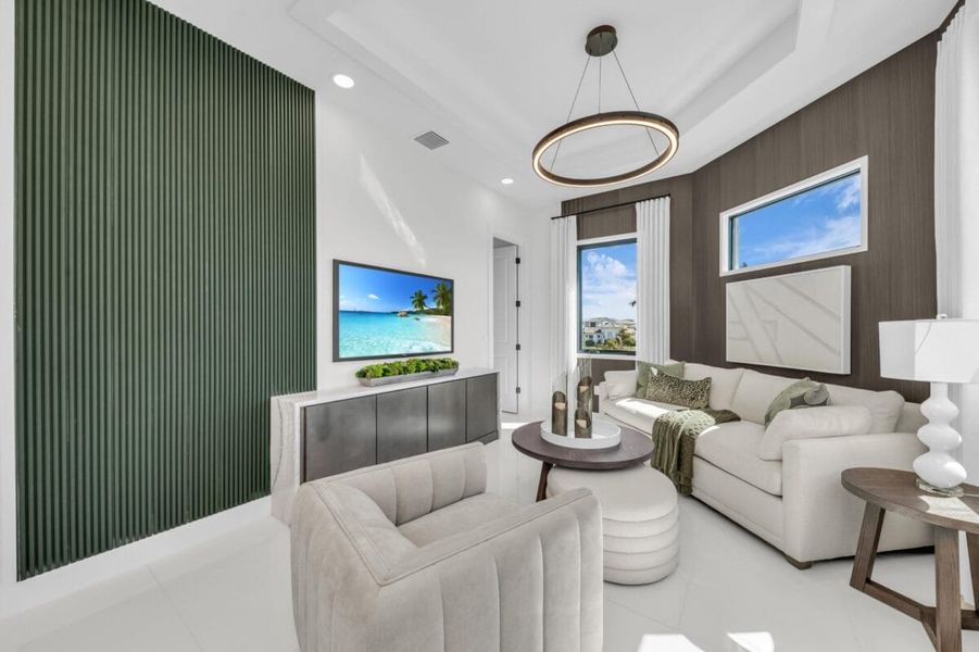 Furnished interior in a model home at Aqua in Bradenton (Image 196).