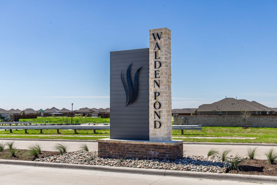 Entrance to the Walden Pond West community in Forney, TX, featuring signage and landscaping (Image 12). Entrance to the Walden Pond West community in Forney, TX, featuring signage and landscaping (Image 12).