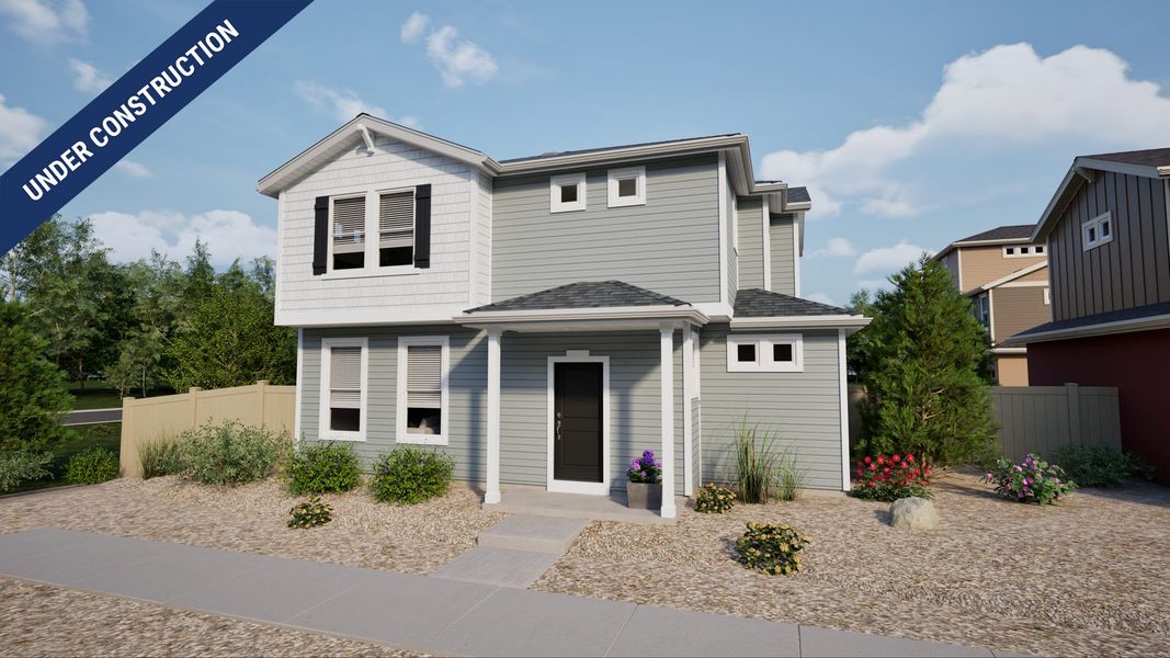 Front exterior of a home in the Coach House at Green Valley Ranch community, located in Aurora, CO (Image 5).