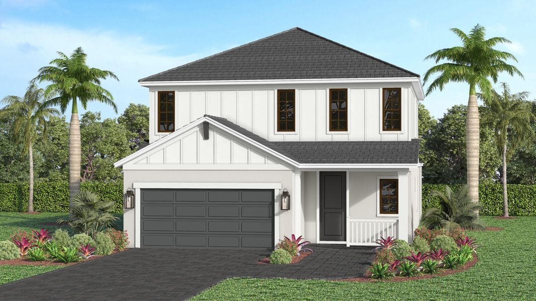 Front exterior of a home in the Kingston South Real Estate and Homes for Sale in Estero, FL - Neal Communities community, located in Estero, FL (Image 28).