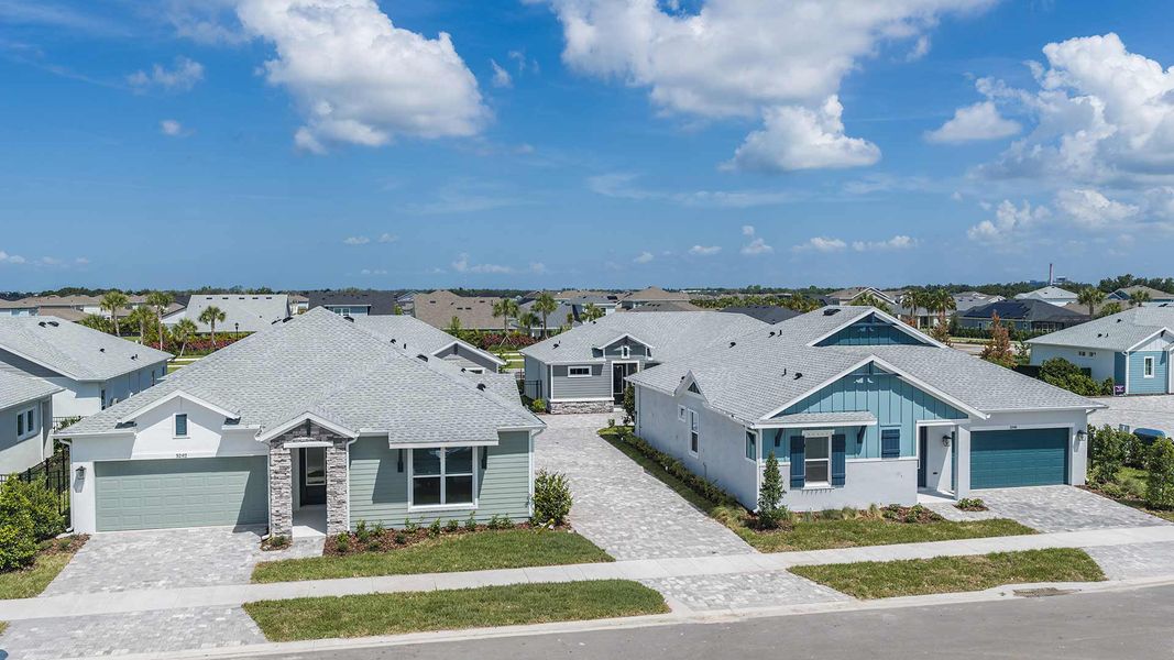 Aerial view of the Waterset Bungalow Series community in Apollo Beach, FL, showing layout and nearby surroundings (Image 12).