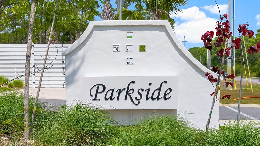 Entrance to the Parkside community in Santa Rosa Beach, FL, featuring signage and landscaping (Image 1).