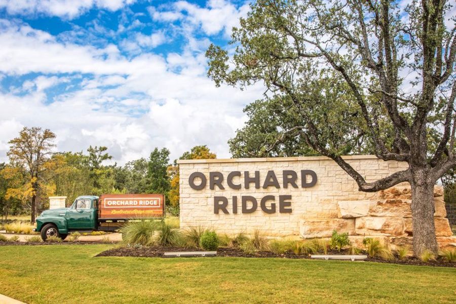Entrance to the Orchard Ridge community in Liberty Hill, TX, featuring signage and landscaping (Image 10).