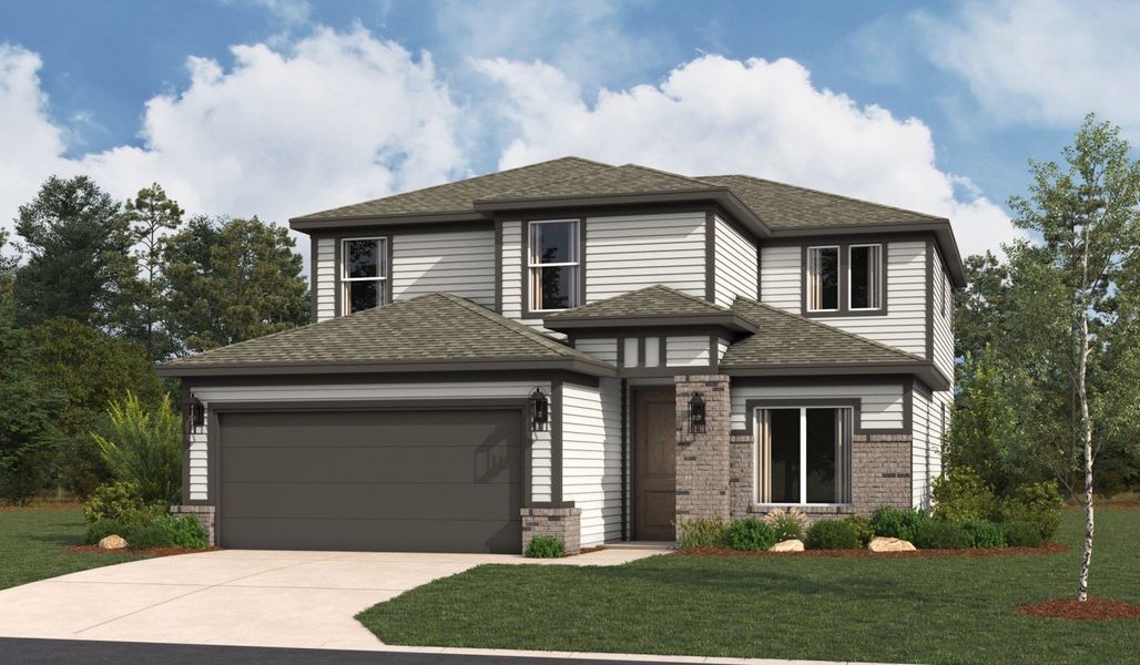 Front exterior of a home in the Hunters Ranch community, located in San Antonio, TX (Image 23).