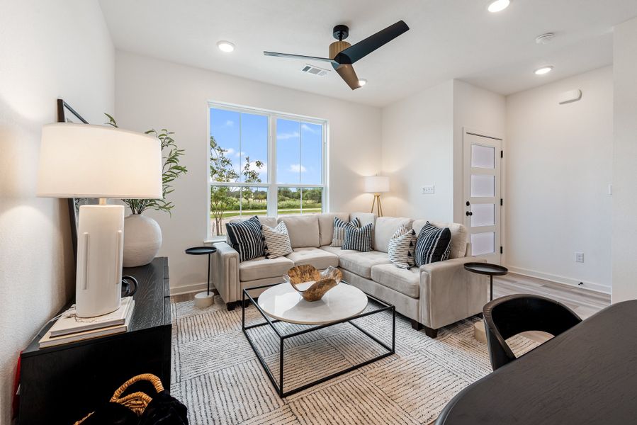 Furnished interior in a model home at Midtown Townhomes in College Station (Image 4). Furnished interior in a model home at Midtown Townhomes in College Station (Image 4).