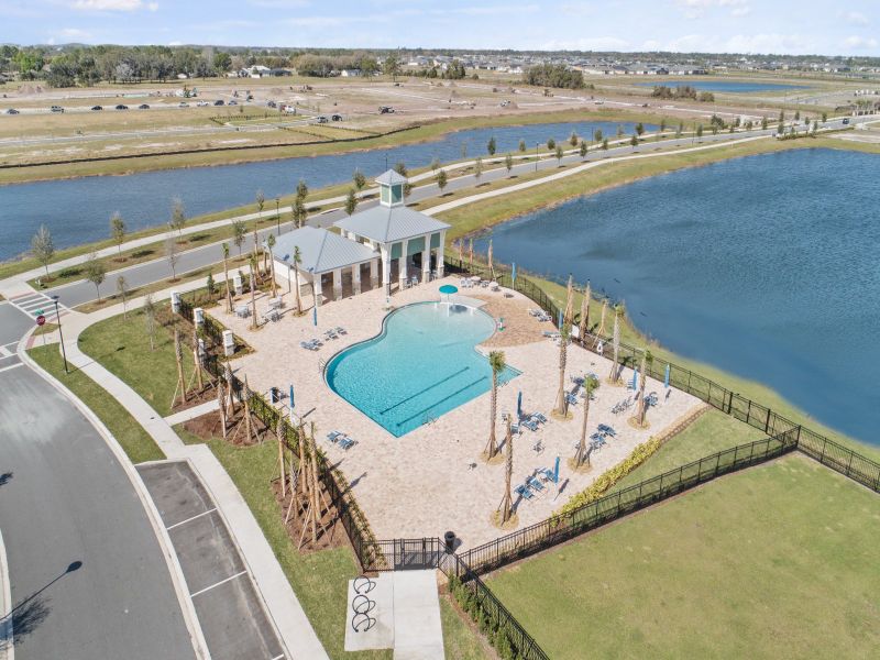 Aerial view of the amenity center at The Reserve at Twin Lakes