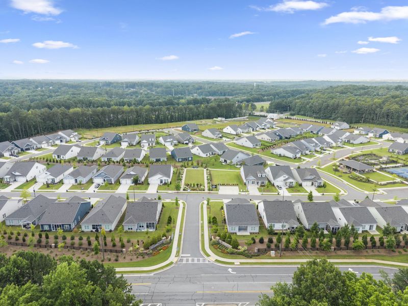Aerial view of the The Reserve at Bells Ferry community in Kennesaw, GA, showing layout and nearby surroundings (Image 13).