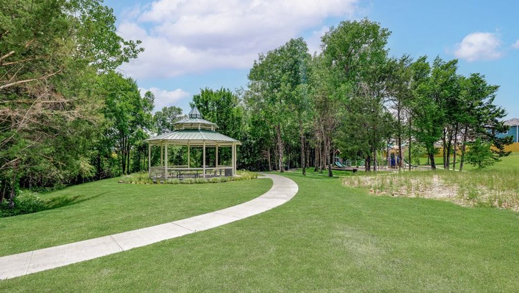 The gazebo provides shade while at the park. The gazebo provides shade while at the park.