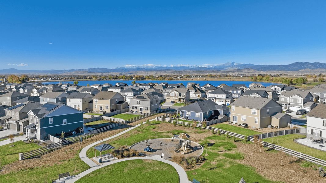 Aerial view of the Vantage community in Berthoud, CO, showing layout and nearby surroundings (Image 4). Aerial view of the Vantage community in Berthoud, CO, showing layout and nearby surroundings (Image 4).