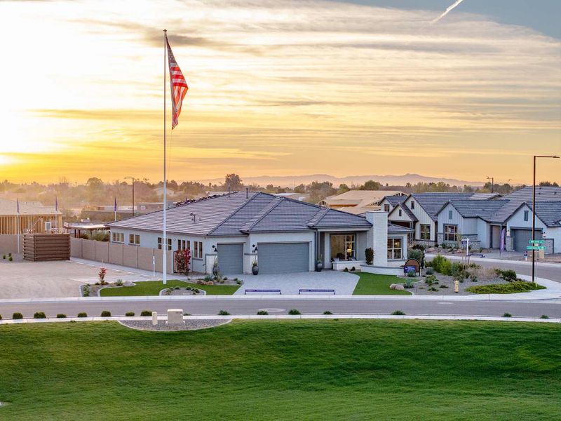 Front exterior of a home in the Sentiero at Windrose community, located in Waddell, AZ (Image 4).