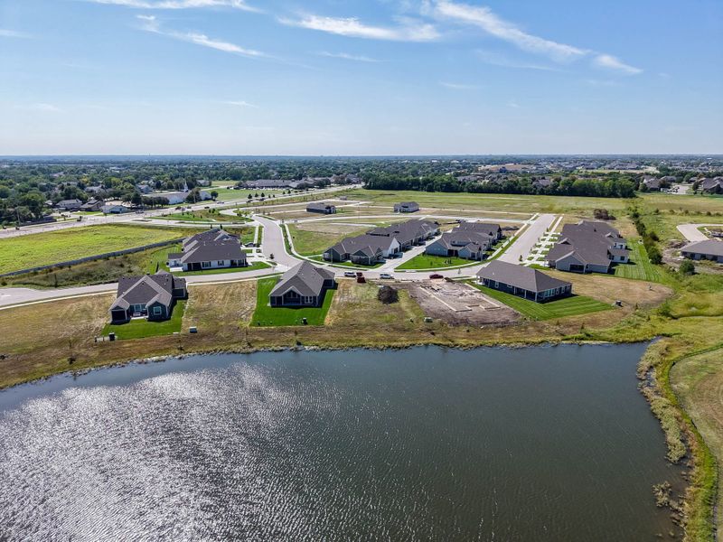 Aerial view of the The Courtyards at Cornerstone community in Andover, KS, showing layout and nearby surroundings (Image 8). Aerial view of the The Courtyards at Cornerstone community in Andover, KS, showing layout and nearby surroundings (Image 8).