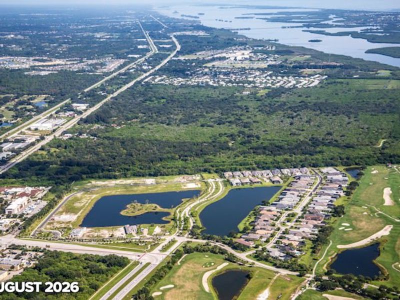 Aerial view of the The Reserve at Grand Harbor community in Vero Beach, FL, showing layout and nearby surroundings (Image 11).