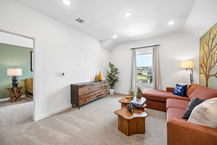 Furnished interior in a model home at Evelyn in Austin (Image 44).