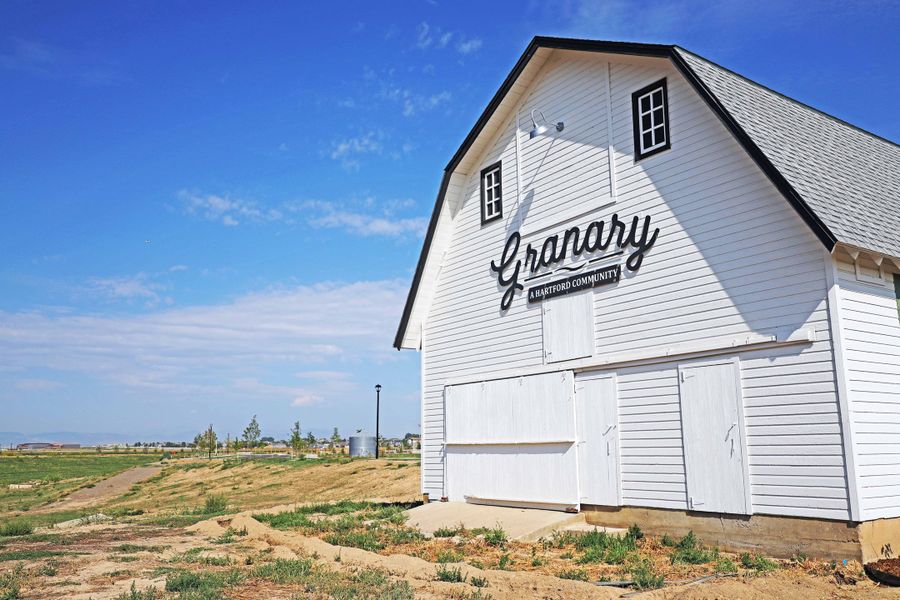 Entrance to the Granary Trailblazer Collection - Single Family Homes community in Johnstown, CO, featuring signage and landscaping (Image 1). Entrance to the Granary Trailblazer Collection - Single Family Homes community in Johnstown, CO, featuring signage and landscaping (Image 1).