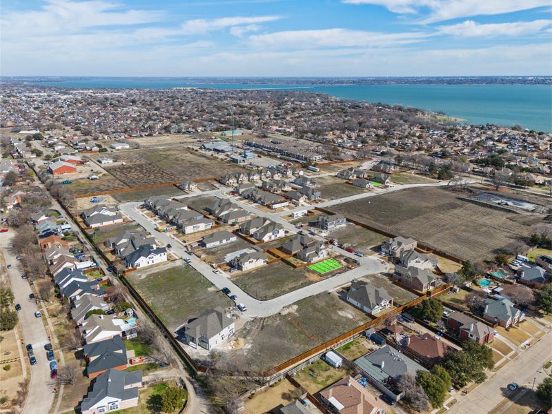 Aerial view of the Lake Shore Village community in Rowlett, TX, showing layout and nearby surroundings (Image 11).