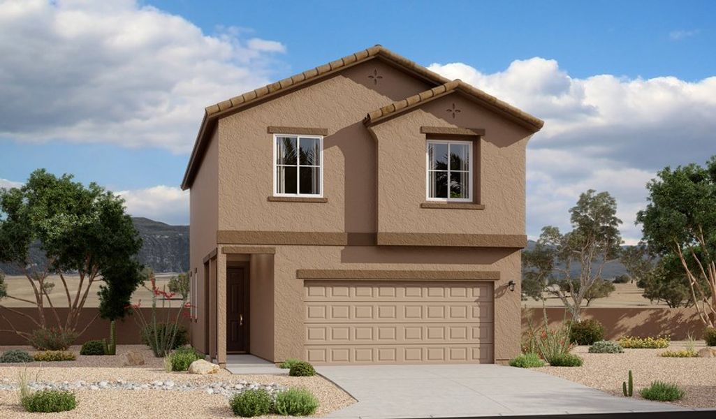 Front exterior of a home in the Meridian at Star Valley community, located in Tucson, AZ (Image 8).