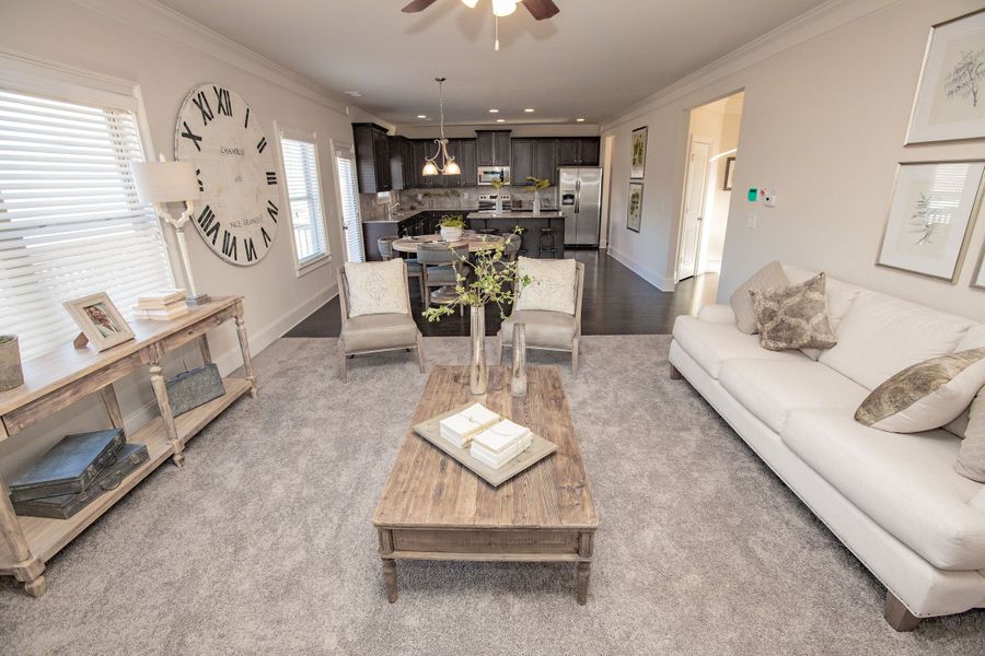 Furnished interior in a model home at Hampton Place Estates in Covington (Image 3).