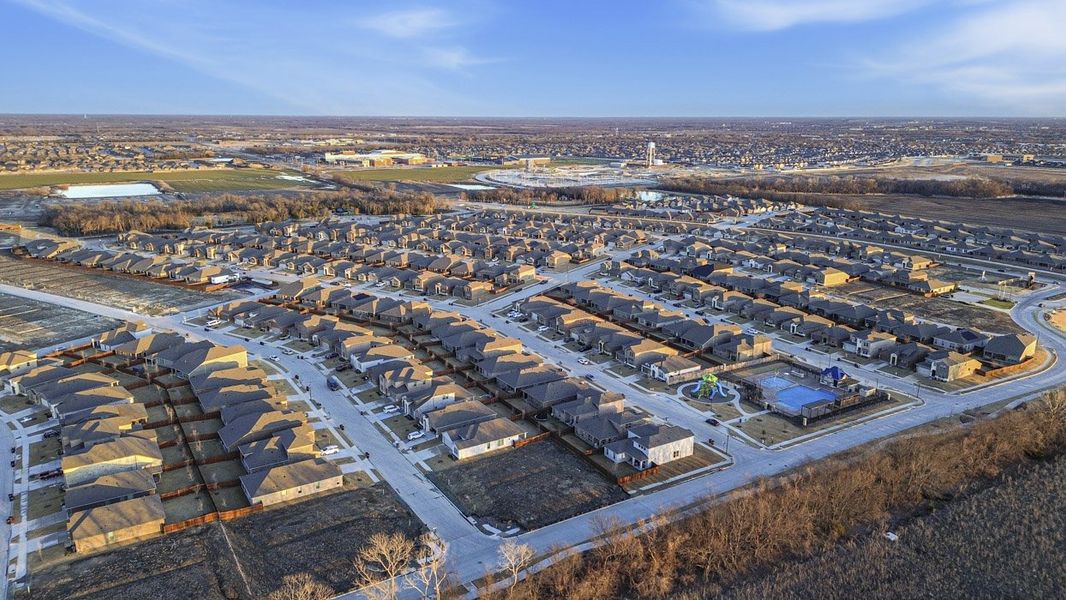 Aerial view of the The Woods at Lindsey Place community in Anna, TX, showing layout and nearby surroundings (Image 15).