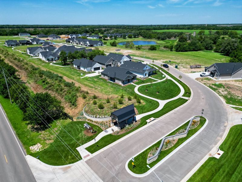 Aerial view of the The Courtyards at Jacobs Farm community in Wichita, KS, showing layout and nearby surroundings (Image 23). Aerial view of the The Courtyards at Jacobs Farm community in Wichita, KS, showing layout and nearby surroundings (Image 23).