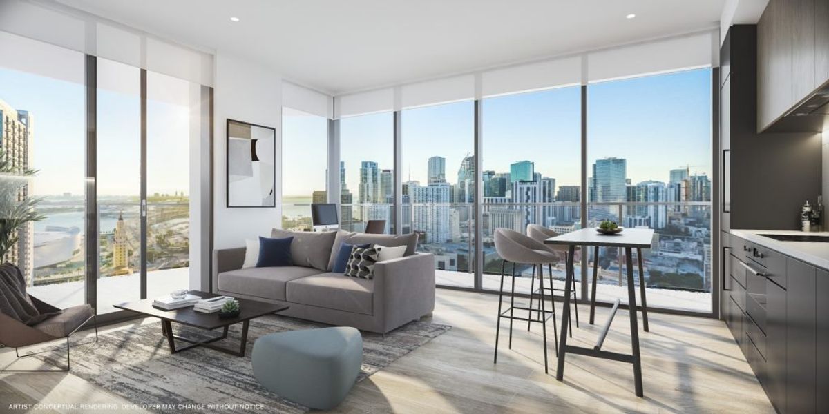 Furnished interior in a model home at 600 Miami Worldcenter in Miami (Image 10).