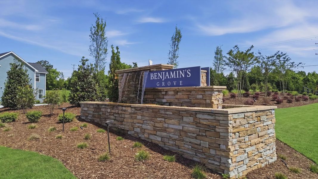 Entrance to the Benjamin's Grove community in Woodruff, SC, featuring signage and landscaping (Image 1). Entrance to the Benjamin's Grove community in Woodruff, SC, featuring signage and landscaping (Image 1).