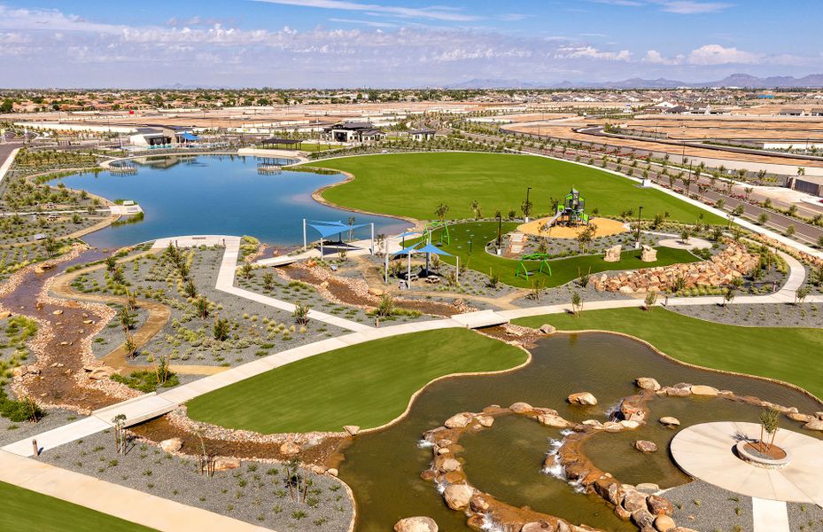 Aerial view of the Soleo community in Queen Creek, AZ, showing layout and nearby surroundings (Image 12).