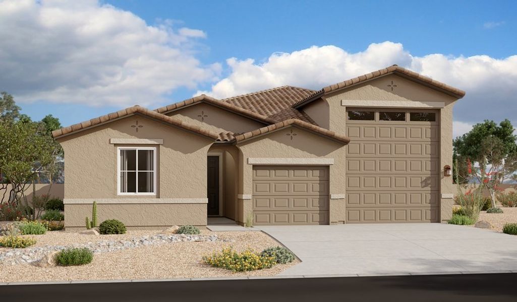 Front exterior of a home in the Parkside at Gladden Farms community, located in Marana, AZ (Image 1). Front exterior of a home in the Parkside at Gladden Farms community, located in Marana, AZ (Image 1).