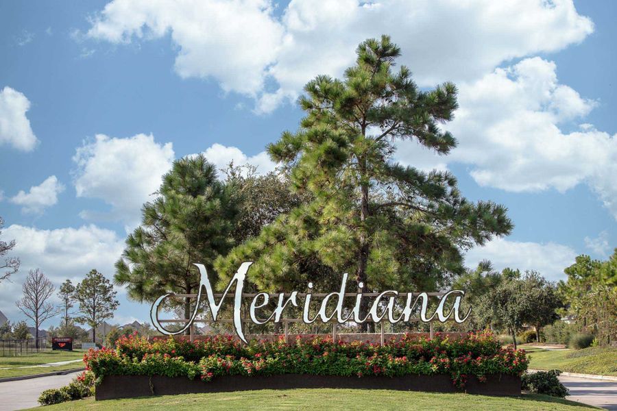 Entrance to the Meridiana community in Manvel, TX, featuring signage and landscaping (Image 4).