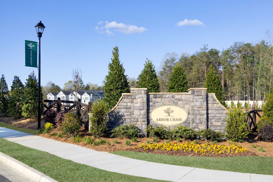 Entrance to the Arbor Chase community in Clover, SC, featuring signage and landscaping (Image 1). Entrance to the Arbor Chase community in Clover, SC, featuring signage and landscaping (Image 1).