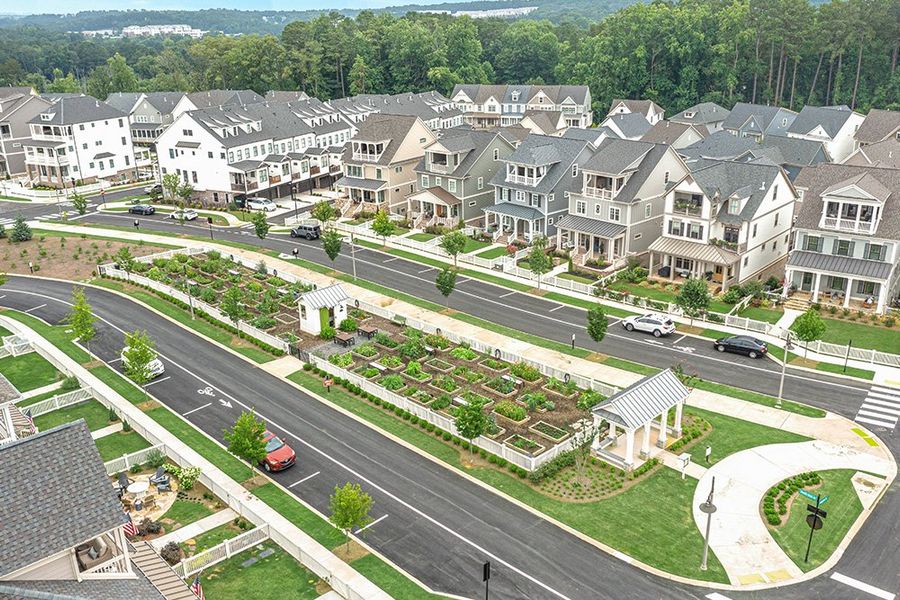 Aerial view of the South On Main community in Woodstock, GA, showing layout and nearby surroundings (Image 13).