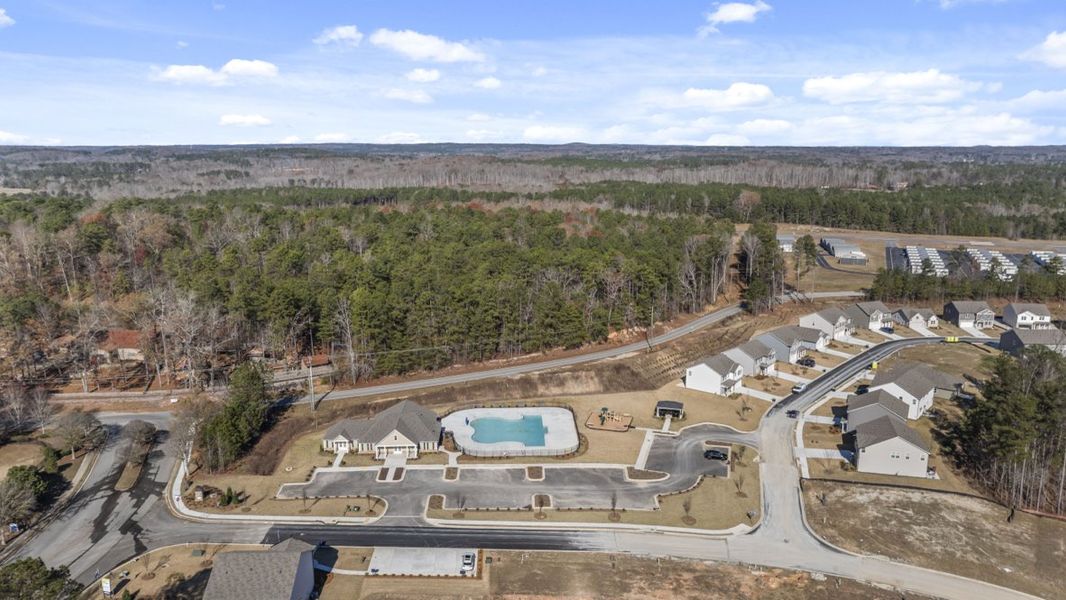 Aerial view of the Northwoods at Mirror Lake community in Villa Rica, GA, showing layout and nearby surroundings (Image 1). Aerial view of the Northwoods at Mirror Lake community in Villa Rica, GA, showing layout and nearby surroundings (Image 1).