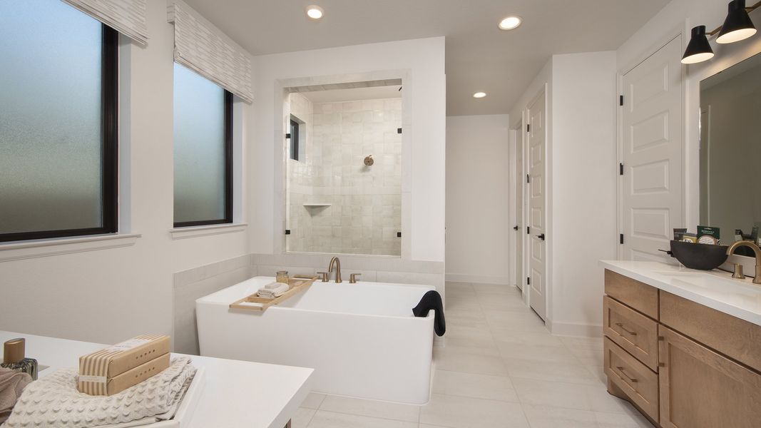 Furnished interior in a model home at Midline 55' in Houston (Image 12).